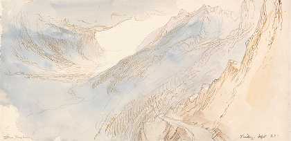 山地景观`Mountainous Landscape by John Ruskin