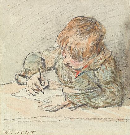 写作的男孩`A Boy Writing (ca. 1830) by William Henry Hunt