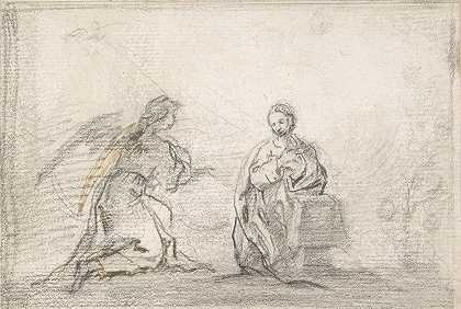 通知（天使从左边靠近）`The Annunciation (Angel Approaching from Left) (ca. 1700–1750) by Pedro Duque y Cornejo