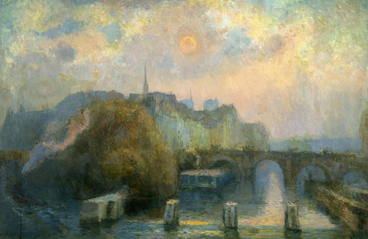 拉西特，巴黎，上午秋天`La Cité, Paris, matinée dautomne (1909) by Albert Lebourg