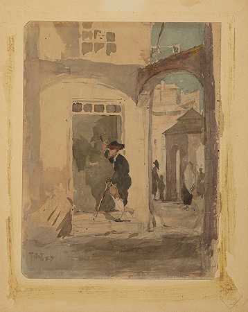 比德尔敲门`Beadle knocking at the door (1883) by Julian Falat