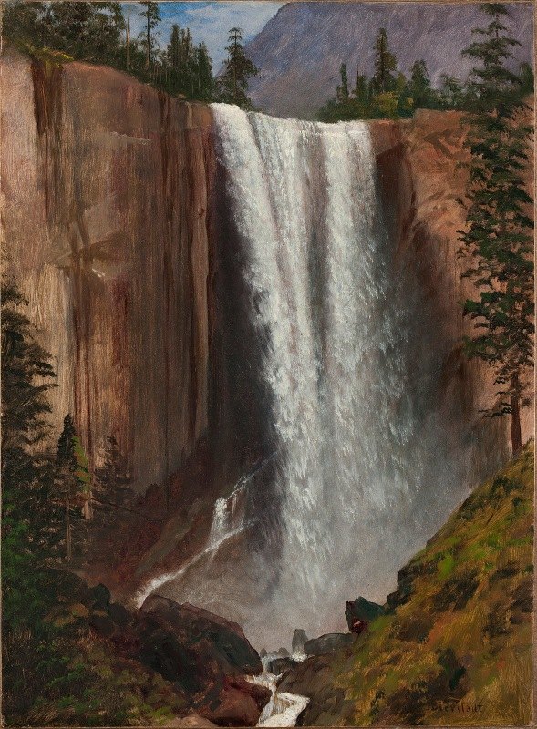 春天瀑布`Vernal Fall (1863) by Albert Bierstadt