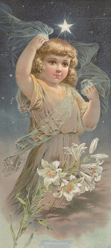 星星下长着百合花的小女孩`Little girl with lilies under a star (1895)