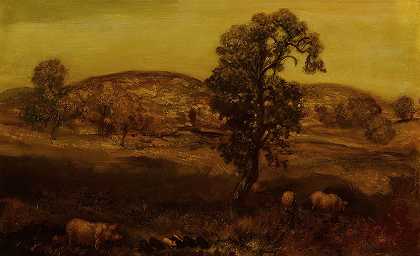 猪的风景（秋天的风景）`Landscape with Pigs (Autumn Landscape) by Arthur Bowen Davies