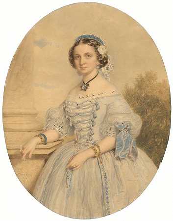 米克洛斯·巴拉巴斯女士的肖像`Portrait of a Lady Miklós Barabás (1860) by Miklós Barabás