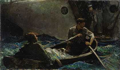 划船上的情侣`Couple in a Rowboat (circa 1915~1920) by Dean Cornwell