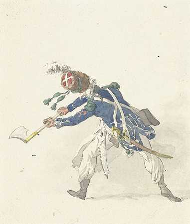 军队挥舞着斧头`Militair, zwaaiend met een bijl (1758 ~ 1805) by Dirk Langendijk