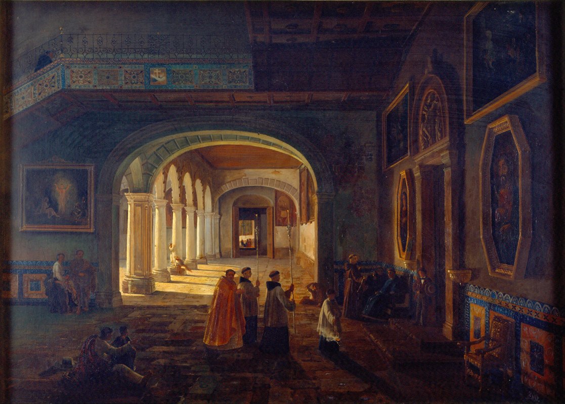 方济各修道院的前圣器室`The Antesacristy of the Franciscan Convent (1855) by Eugenio Landesio