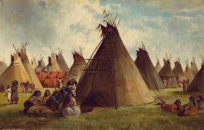 草原印第安人营地`Prairie Indian Encampment (ca. 1870) by John Mix Stanley
