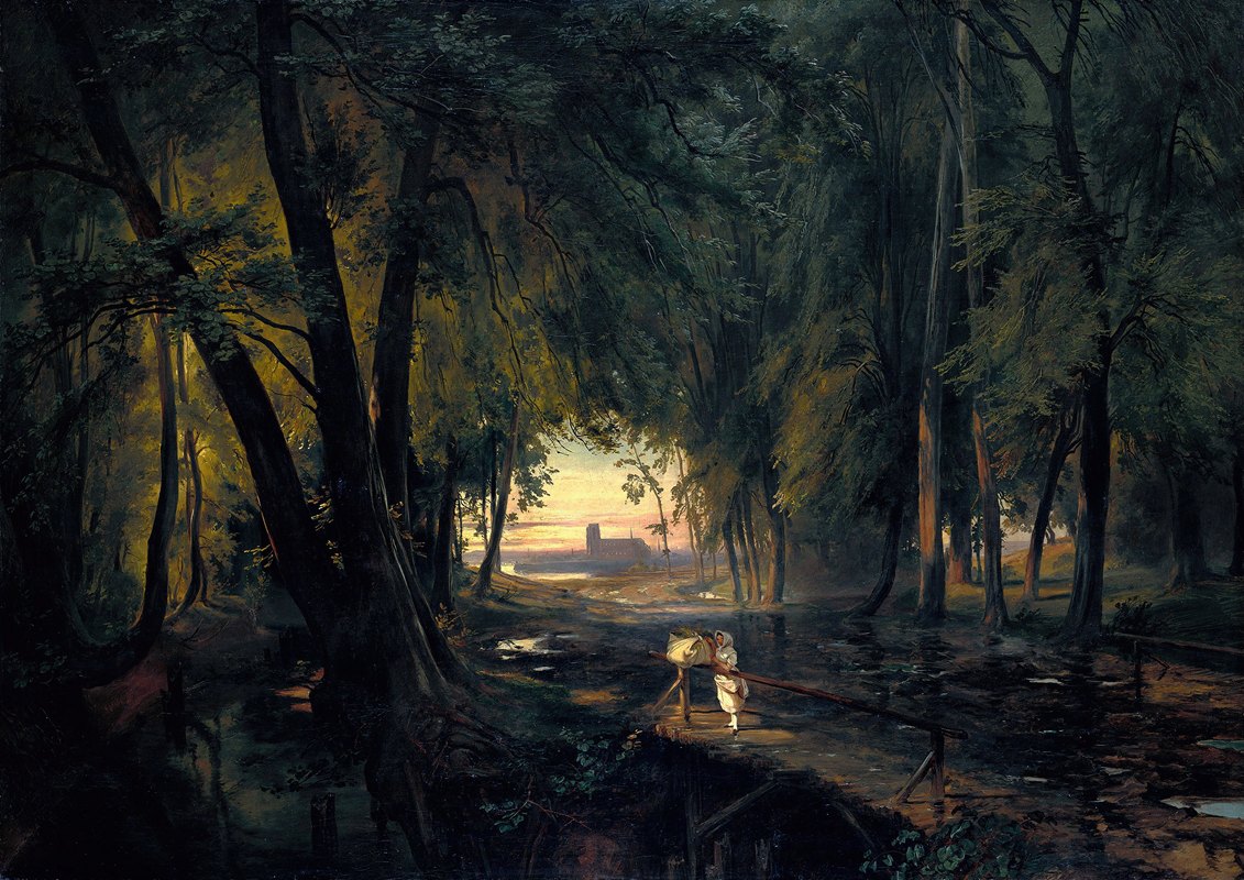 斯潘道附近的森林小径`Forest path near Spandau (circa 1835) by Carl Blechen