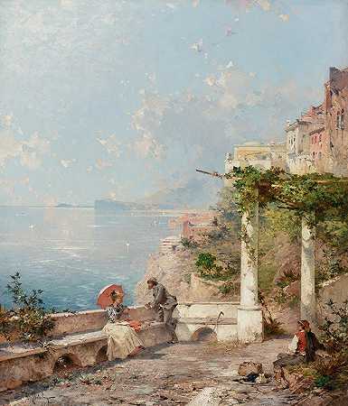 索伦托，在那不勒斯湾`Sorrento, On The Bay Of Naples by Franz Richard Unterberger