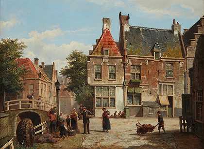 夏天的荷兰街道`A Dutch Street in Summer by Willem Koekkoek