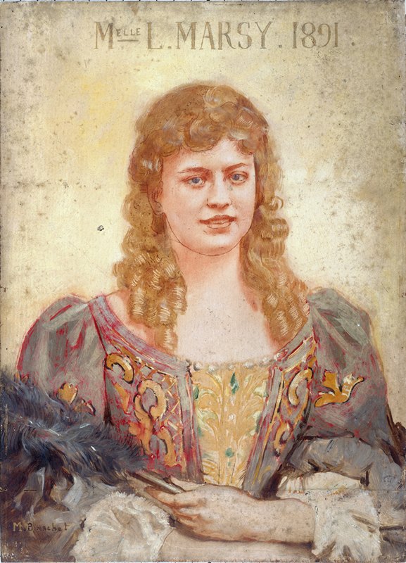 路易丝·马西（1866-1942），法国喜剧团成员，穿着舞台服装。`Louise Marsy (1866~1942), sociétaire de la Comédie~Française, en costume de scène. (1891) by Marcel Baschet