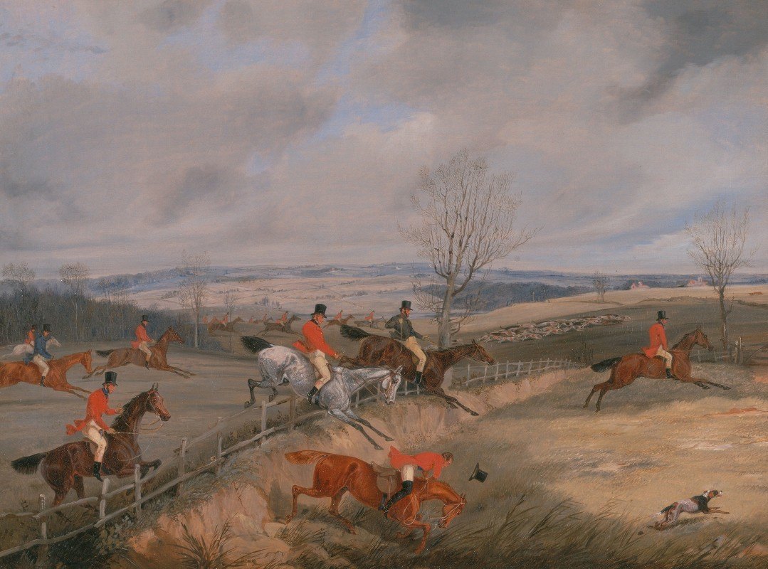 狩猎场景：画封面`Hunting Scene: Drawing the Cover (ca. 1840) by Henry Thomas Alken