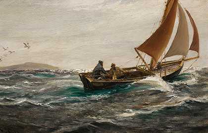 随着风和潮水——从多德曼的头上，福尔茅斯`With Wind And Tide – Off The Dodman~Head, Falmouth (1916) by Charles Napier Hemy