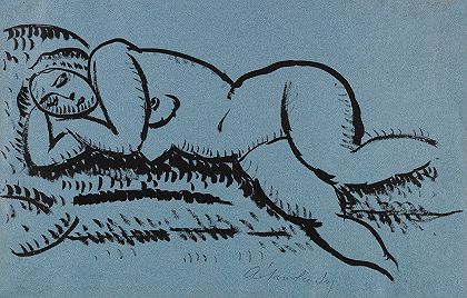 裸体躺着闭着眼睛的女性`Liegender weiblicher Akt mit geschlossenen Augen (Ca. 1912) by Alexej von Jawlensky