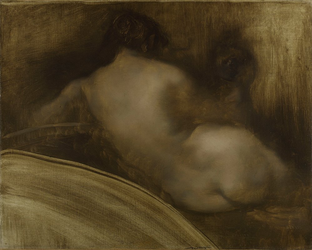 背部裸体女性，图剥皮机`Femme nue de dos, figure décoinçon (1889 ~ 1891) by Eugène Carriere