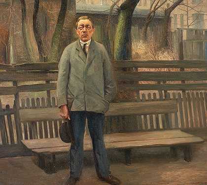 坐在长凳上的那个人`Manden ved bænken (1919) by Carl Vilhelm Meyer