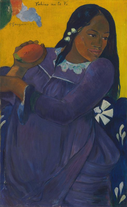 带芒果的女人`Woman with Mango (1892) by Paul Gauguin