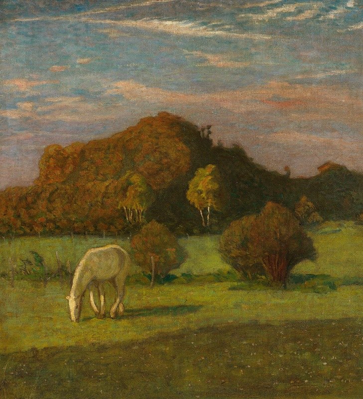 草地上的树前发霉`Schimmel vor Bäumen auf der Weide (1899) by Heinrich Nauen