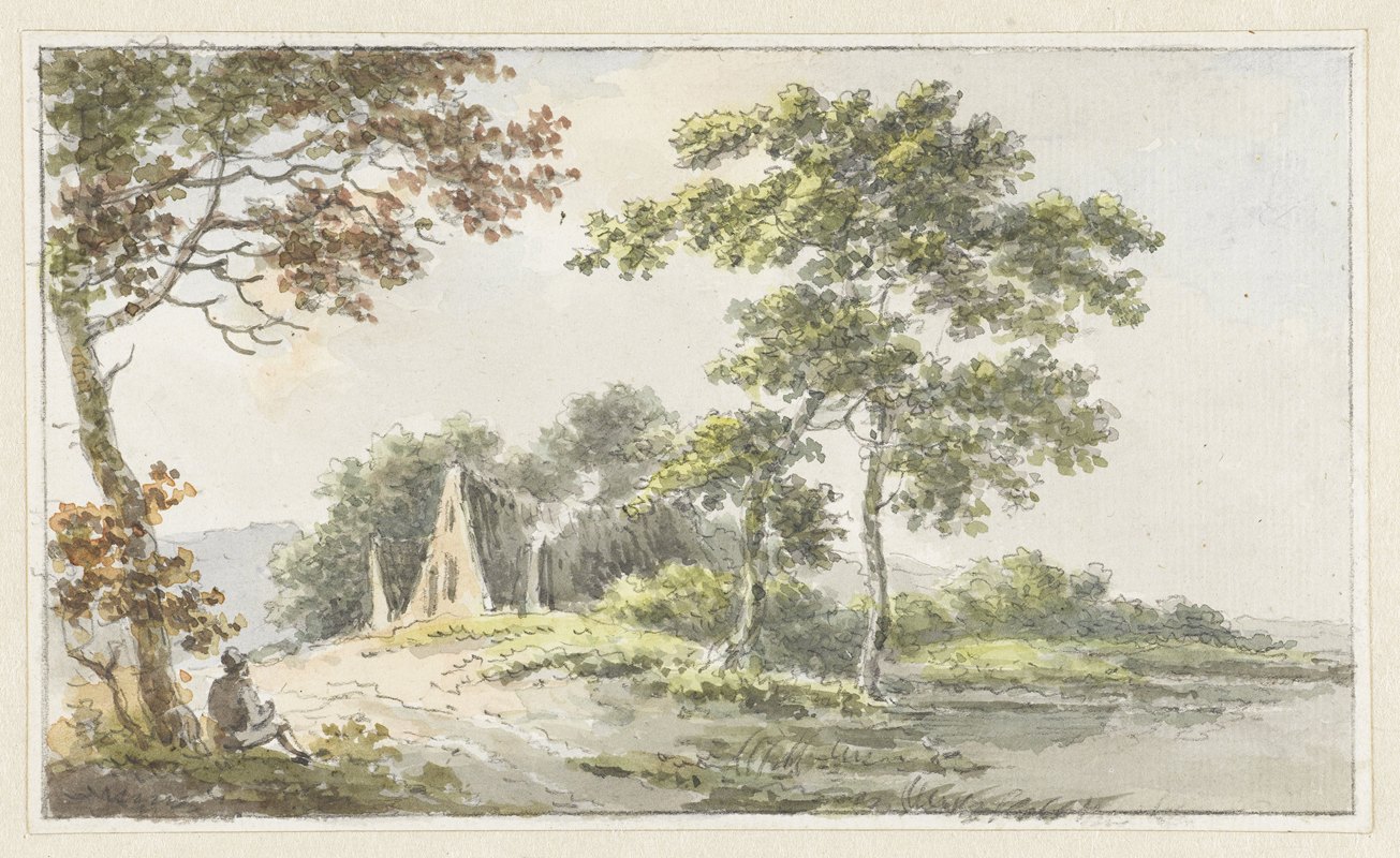 带休息步行器的景观`Landschap met rustende wandelaar (1700 ~ 1800) by Cecilia Barbiers