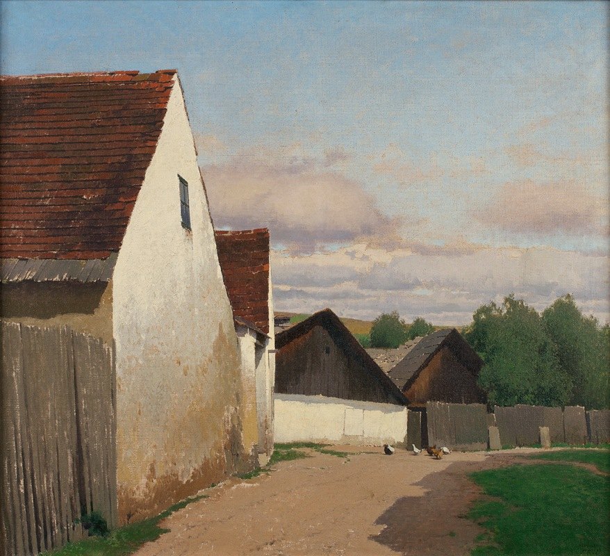 高登兹多夫的老房子`Alte Häuser in Gaudenzdorf (1907) by Ferdinand Brunner