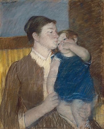 母亲晚安之吻`Mothers Goodnight Kiss (1888) by Mary Cassatt