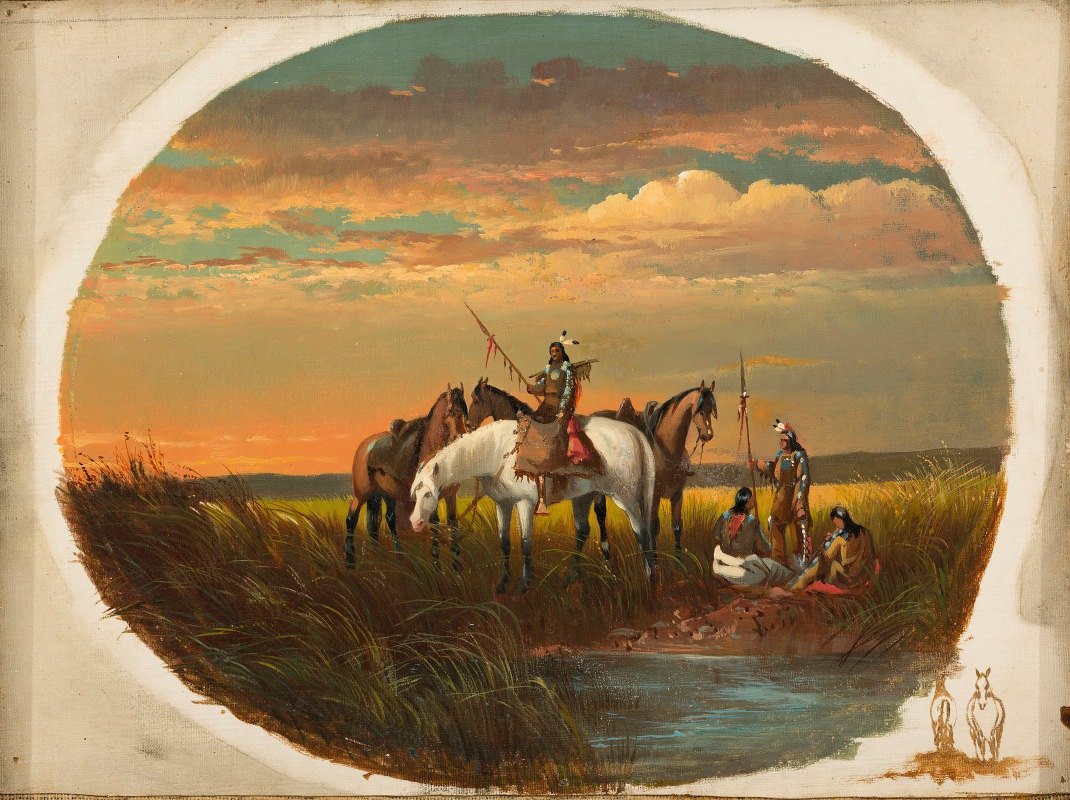 在大草原上停下来抽烟`A Halt on the Prairie for a Smoke (between 1860 and 1872) by John Mix Stanley