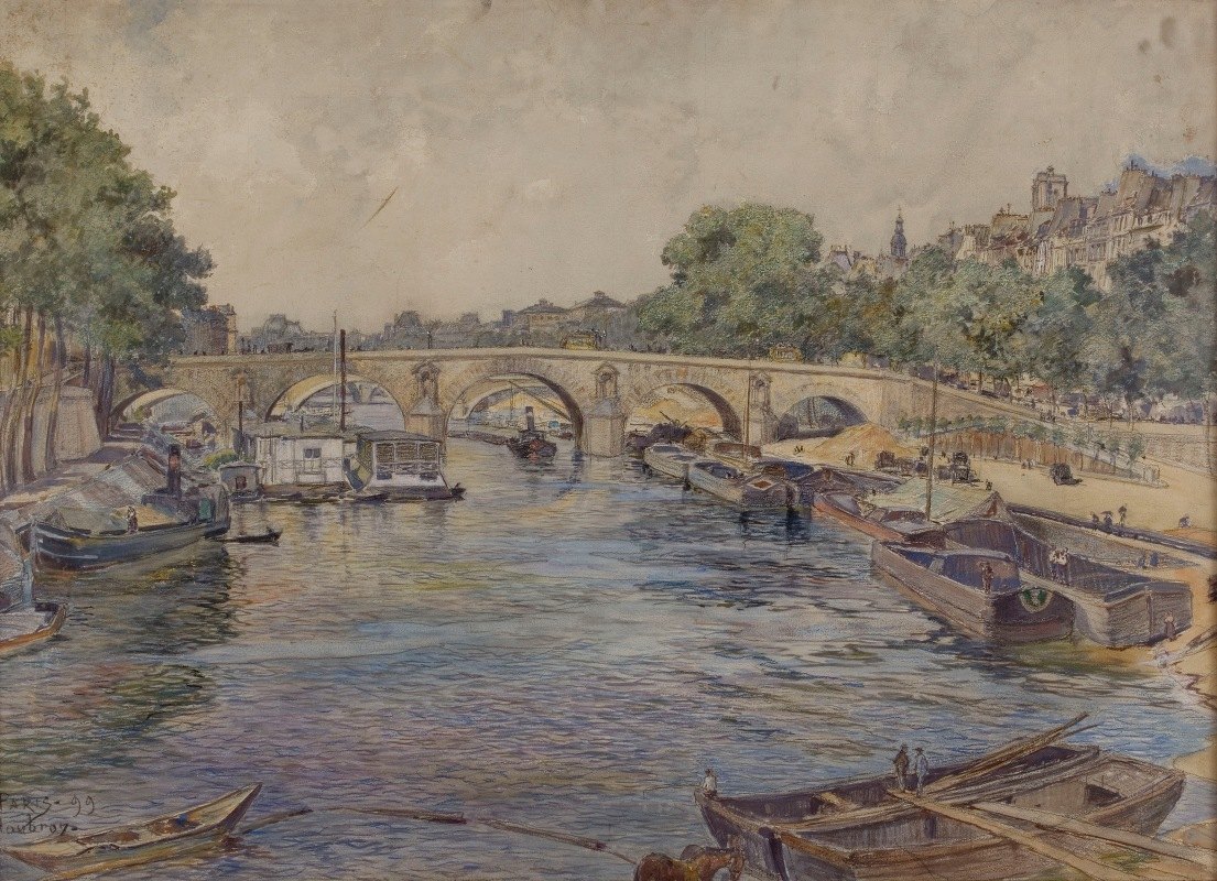 塞纳河在玛丽桥，1899年。第1区`La Seine au pont~Marie, en 1899. 1er arrondissement (1899) by Frédéric Houbron