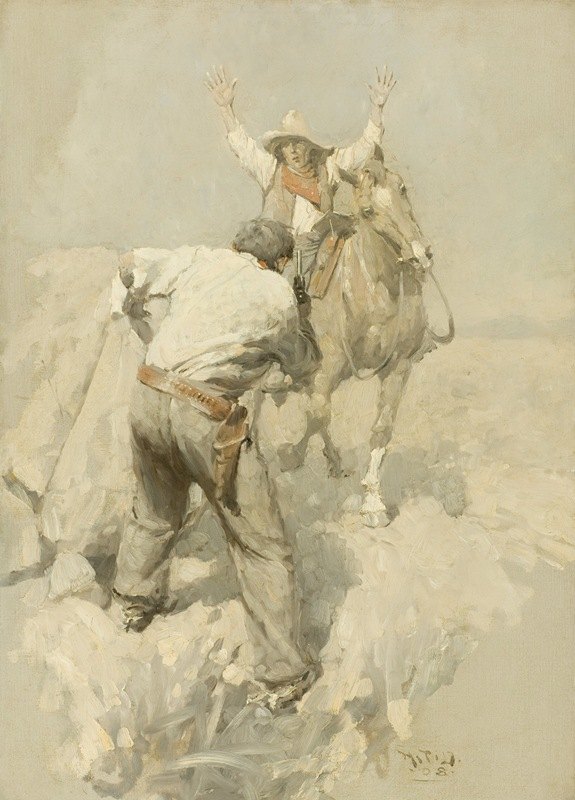 小马快车骑手兼道路代理人`The Pony Express Rider and Road~Agent (1908) by Harvey T. Dunn