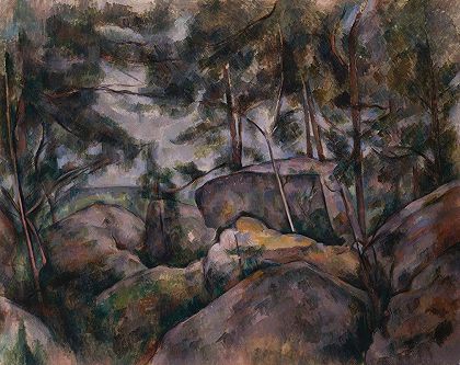 森林中的岩石`Rocks in the Forest (1890s) by Paul Cézanne