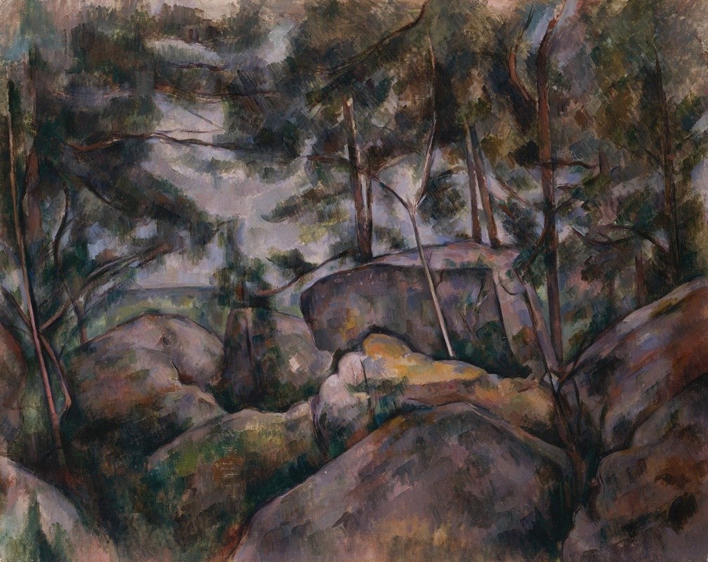 森林中的岩石`Rocks in the Forest (1890s) by Paul Cézanne