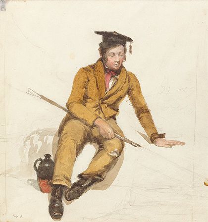 一位年轻学者去钓鱼`A Young Scholar Goes Fishing (ca. 1820) by William Henry Hunt