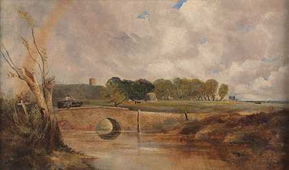 彩虹，斯托尔河的景色`A Rainbow, View of the Stour (ca. 1845) by Lionel Constable