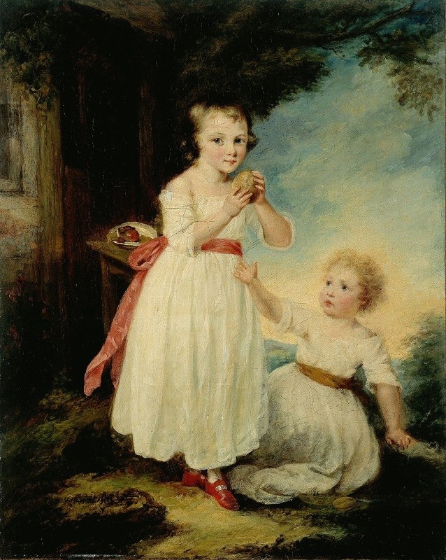 蛋糕上写着两个女孩的肖像`Portrait de deux fillettes, dit Les Gâteaux (1790~1799) by William Artaud