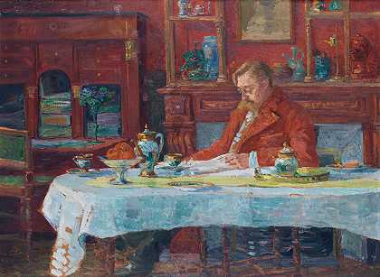 桌子上的头发`Verhaeren aan tafel (1900) by Marthe Massin  