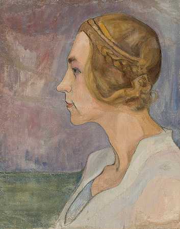 一位年轻女子的简介`Profile of a young woman (circa 1900) by Władysław Ślewiński