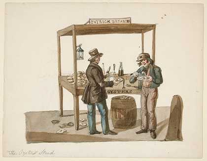 牡蛎摊`The Oyster Stand (ca. 1840) by Nicolino Calyo