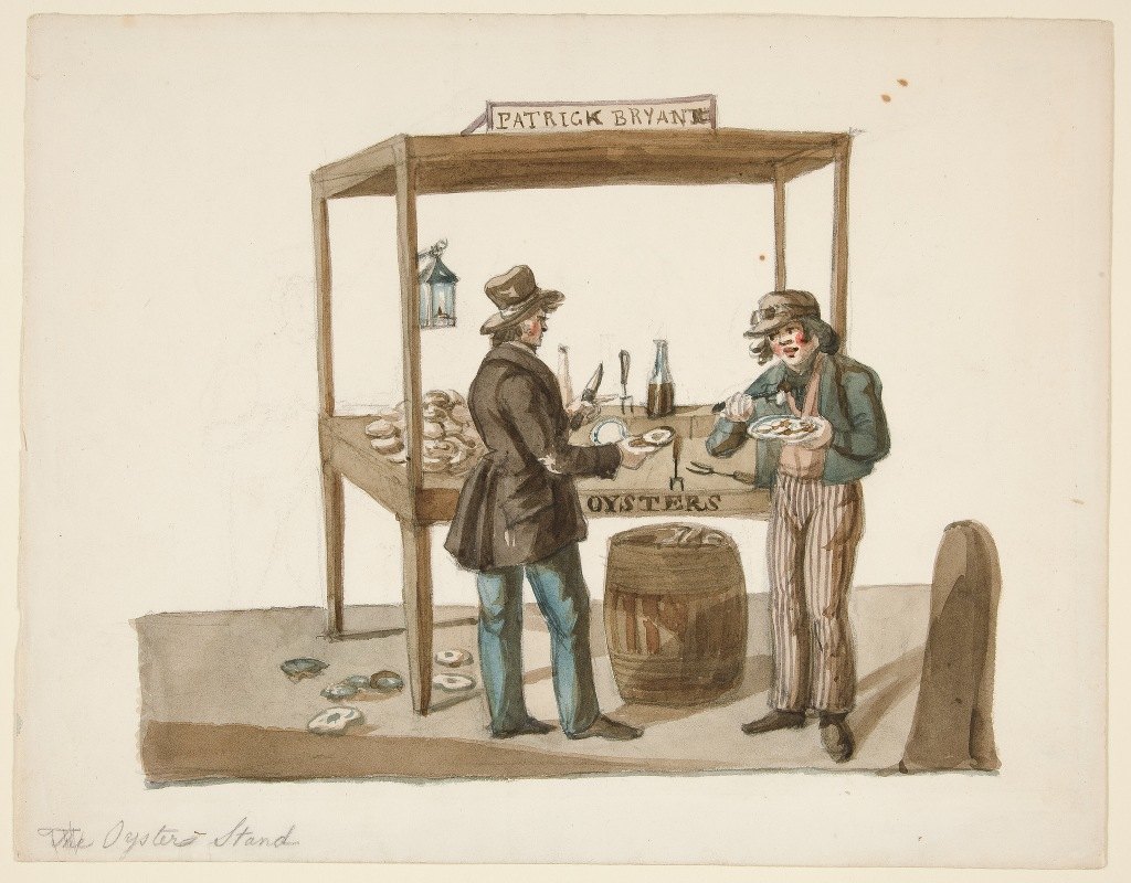 牡蛎摊`The Oyster Stand (ca. 1840) by Nicolino Calyo