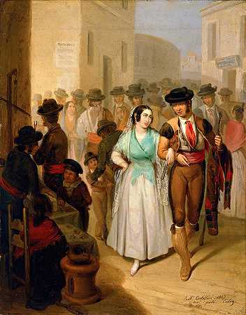 离开斗牛场`Leaving the Bullring (1847) by Angel María Cortellini Hernández