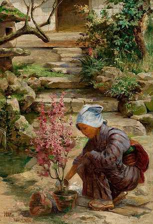在花园里`In the Garden (circa 1890) by J. Charles Arter
