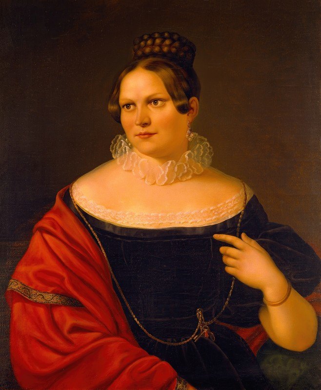 伊莉莎·保尔森、桑瓦尔森和的肖像她女儿`Portrait Of Elisa Paulsen, Thorvaldsens Daughter (1838) by Ferdinand Flor