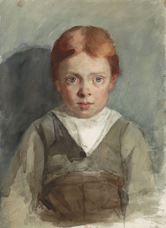 前面是一个红头发男孩的肖像`Portret van een jongetje met rood haar, van voren (1861 ~ 1918) by Thérèse Schwartze