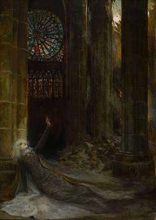 大教堂屋内`Intérieur de cathédrale (1915) by Georges Antoine Rochegrosse