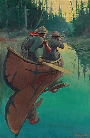 独木舟上的猎人`Hunters In A Canoe by Philip R. Goodwin