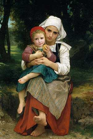 布雷顿兄弟姐妹威廉·阿道夫·布盖罗`Breton Brother and Sister by William-Adolphe Bouguereau by William-Adolphe Bouguereau