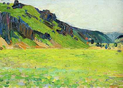 卡尔蒙兹，浅绿色山脉，1903年`Kallmunz, Light-Green Mountains, 1903 by Wassily Kandinsky