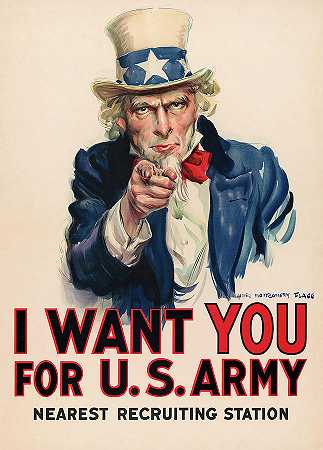 山姆大叔，我要你加入美国陆军，最近的征兵站，1917年`Uncle Sam, I want you for U.S. Army, nearest Recruiting Station, 1917 by James Montgomery Flagg