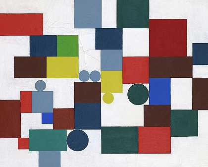 四角形、长方形和圆形全等的构图，1939年`Composition with Tetragons, Rectangles and Circles Congruent, 1939 by Sophie Taeuber-Arp