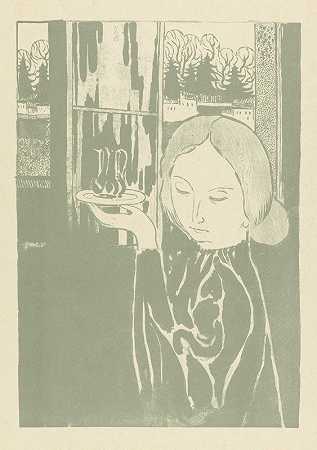 托盘上有水罐的女人`Vrouw met waterkan op dienblad (1892~12) by Maurice Denis